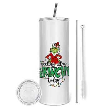 Grinch Feeling Extra Grinchy Today, Eco friendly stainless steel tumbler 600ml, with metal straw & cleaning brush