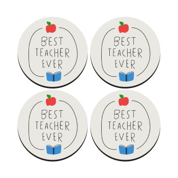 Best teacher ever, SET of 4 round wooden coasters (9cm)