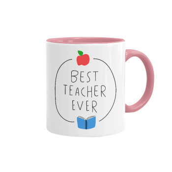 Best teacher ever, Κούπα χρωματιστή ροζ, κεραμική, 330ml