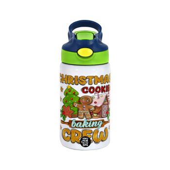 Christmas Cookie Baking Crew, Children's hot water bottle, stainless steel, with safety straw, green, blue (350ml)