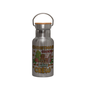 Christmas Cookie Baking Crew, Stainless steel metallic thermos flask, silver with a bamboo lid, double-walled, 350ml.