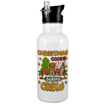 Christmas Cookie Baking Crew, White water bottle with straw, stainless steel 600ml