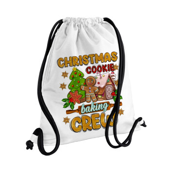 Christmas Cookie Baking Crew, Τσάντα πλάτης πουγκί GYMBAG λευκή, με τσέπη (40x48cm) & χονδρά κορδόνια