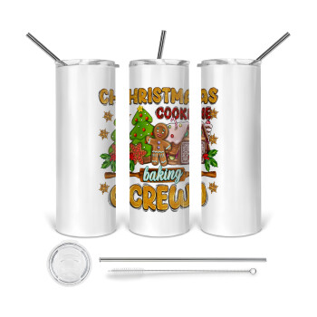Christmas Cookie Baking Crew, 360 Eco friendly stainless steel tumbler 600ml, with metal straw & cleaning brush