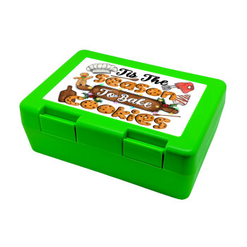 Tis The Season To Bake Cookies, Children's cookie container GREEN 185x128x65mm (BPA free plastic)