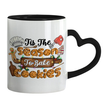 Tis The Season To Bake Cookies, Mug heart black handle, ceramic, 330ml