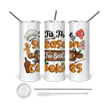 Tis The Season To Bake Cookies, 360 Eco friendly ποτήρι θερμό (tumbler) από ανοξείδωτο ατσάλι 600ml, με μεταλλικό καλαμάκι & βούρτσα καθαρισμού