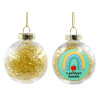 Transparent Christmas tree ball ornament with gold filling 8cm