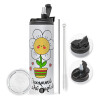 Travel Tumbler 2 Lids, with metal straw & cleaning brush (Stainless steel 304 Food grade, BPA free, 600ml)