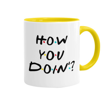 Friends How You Doin'?, Mug colored yellow, ceramic, 330ml