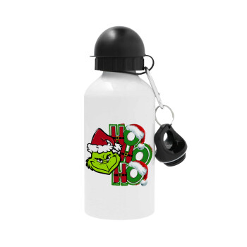 Grinch ho ho ho, Metal water bottle, White, aluminum 500ml