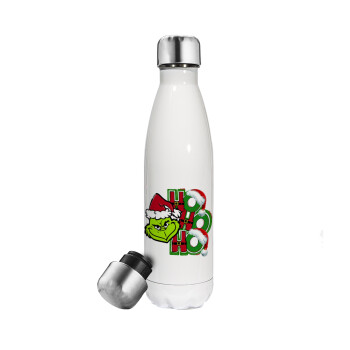 Grinch ho ho ho, Metal mug thermos White (Stainless steel), double wall, 500ml