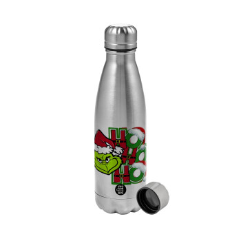 Grinch ho ho ho, Metallic water bottle, stainless steel, 750ml