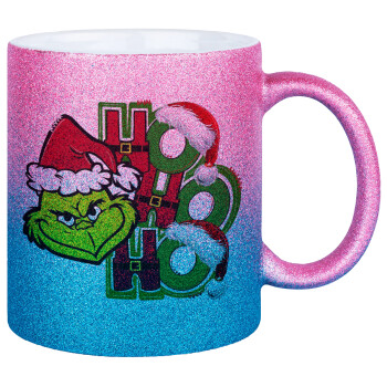 Grinch ho ho ho, Κούπα Χρυσή/Μπλε Glitter, κεραμική, 330ml