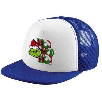 Grinch ho ho ho, Child's Soft Trucker Hat with Blue/White Mesh (POLYESTER, CHILD, ONE SIZE)