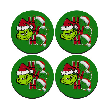 Grinch ho ho ho, SET of 4 round wooden coasters (9cm)