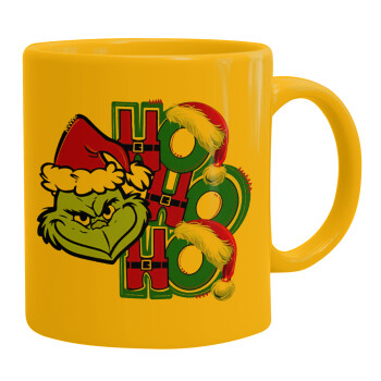 Grinch ho ho ho, Ceramic coffee mug yellow, 330ml