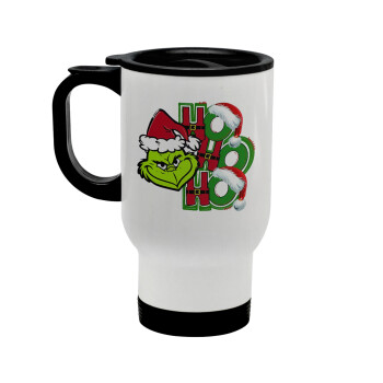 Grinch ho ho ho, Stainless steel travel mug with lid, double wall white 450ml