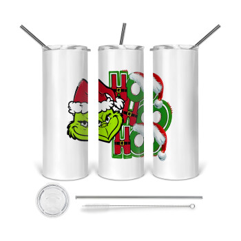 Grinch ho ho ho, 360 Eco friendly stainless steel tumbler 600ml, with metal straw & cleaning brush