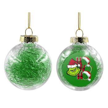 Grinch ho ho ho, Χριστουγεννιάτικη μπάλα δένδρου διάφανη με πράσινο γέμισμα 8cm