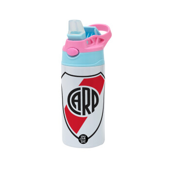 River Plate, Children's hot water bottle, stainless steel, with safety straw, Pink/BlueCiel (360ml) BPA FREE