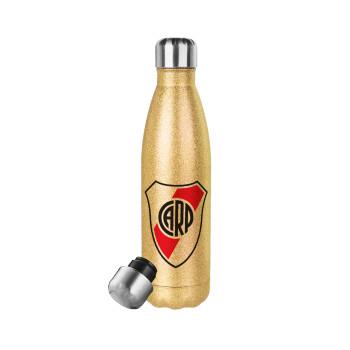 River Plate, Glitter gold stainless steel thermos bottle, double-walled, 500ml