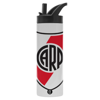 River Plate, Μεταλλικό παγούρι θερμός με καλαμάκι & χειρολαβή, ανοξείδωτο ατσάλι (Stainless steel 304), διπλού τοιχώματος, 600ml