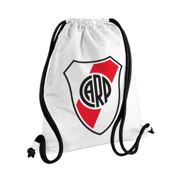 River Plate, Τσάντα πλάτης πουγκί GYMBAG λευκή, με τσέπη (40x48cm) & χονδρά κορδόνια