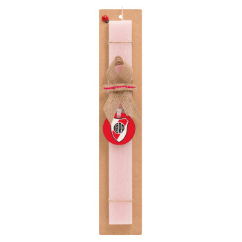 River Plate, Easter Set, wooden keychain & scented flat Easter candle (30cm) (PINK)