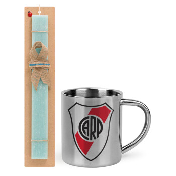 River Plate, Easter Set, metallic thermal cup (300ml) & aromatic flat Easter candle (30cm) (TURQUOISE)