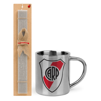 River Plate, Πασχαλινό Σετ, μεταλλική κούπα θερμό (300ml) & πασχαλινή λαμπάδα αρωματική πλακέ (30cm) (ΓΚΡΙ)