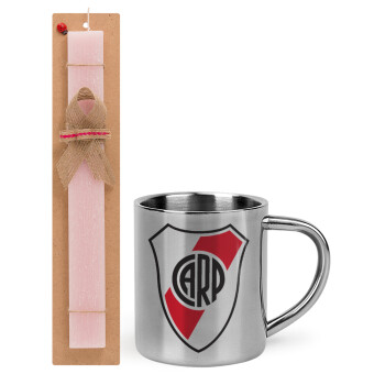 River Plate, Easter Set, metallic thermal cup (300ml) & aromatic flat Easter candle (30cm) (PINK)