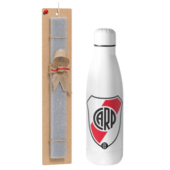 River Plate, Easter Set, metallic Inox water bottle (700ml) & Easter scented flat candle (30cm) (GRAY)