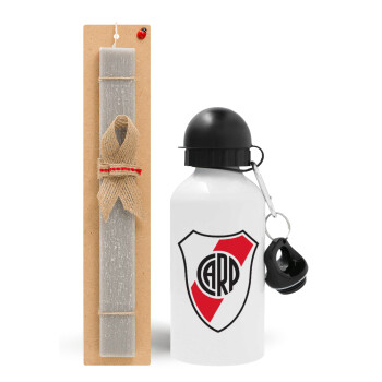 River Plate, Easter Set, metallic aluminum water bottle (500ml) & aromatic flat Easter candle (30cm) (GRAY)