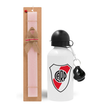 River Plate, Easter Set, metallic aluminum bottle (500ml) & aromatic flat Easter candle (30cm) (PINK)