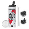 Travel Tumbler 2 Lids, with metal straw & cleaning brush (Stainless steel 304 Food grade, BPA free, 600ml)