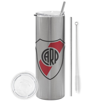 River Plate, Eco friendly stainless steel Silver tumbler 600ml, with metal straw & cleaning brush