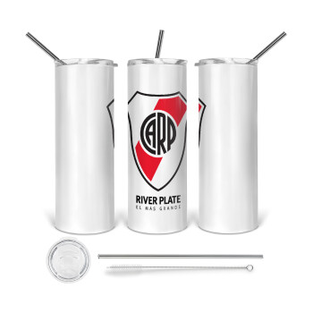 River Plate, Tumbler ποτήρι θερμό από ανοξείδωτο ατσάλι 600ml, με μεταλλικό καλαμάκι & βούρτσα καθαρισμού