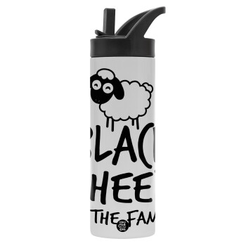 Black Sheep of the Family, Metallic thermos bottle with straw & handle, stainless steel (Stainless steel 304), double-walled, 600ml.