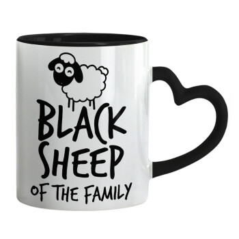 Black Sheep of the Family, Mug heart black handle, ceramic, 330ml