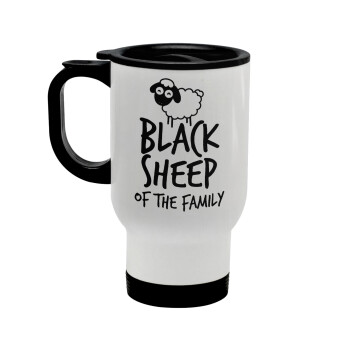 Black Sheep of the Family, Stainless steel travel mug with lid, double wall white 450ml