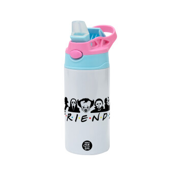 Halloween Friends, Children's hot water bottle, stainless steel, with safety straw, Pink/BlueCiel (360ml) BPA FREE