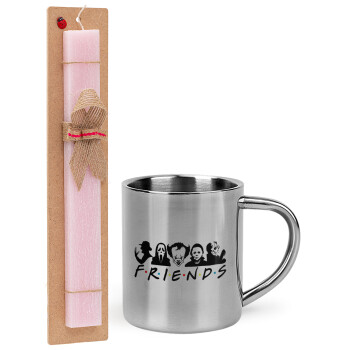 Halloween Friends, Easter Set, metallic thermal cup (300ml) & aromatic flat Easter candle (30cm) (PINK)