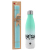 Easter Set, Metallic green/white thermos (Stainless steel), double-walled, 500ml & scented flat Easter candle (30cm) (TURQUOISE)