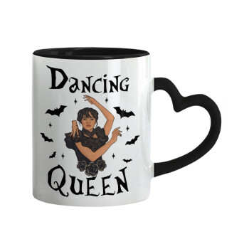 Wednesday Addams Dance, Mug heart black handle, ceramic, 330ml