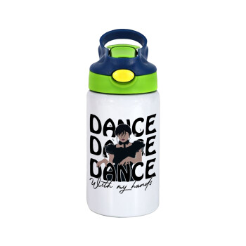 Wednesday dance dance dance, Children's hot water bottle, stainless steel, with safety straw, green, blue (350ml)