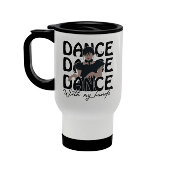 Wednesday dance dance dance, Stainless steel travel mug with lid, double wall white 450ml