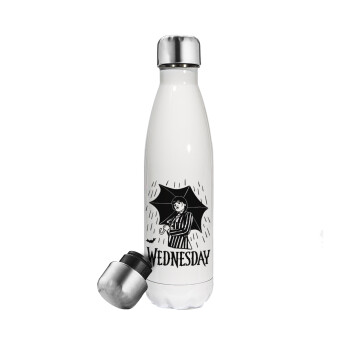 Wednesday Addams, Metal mug thermos White (Stainless steel), double wall, 500ml