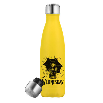 Wednesday Addams, Yellow Stainless Steel Metallic Thermos, double-walled, 500ml