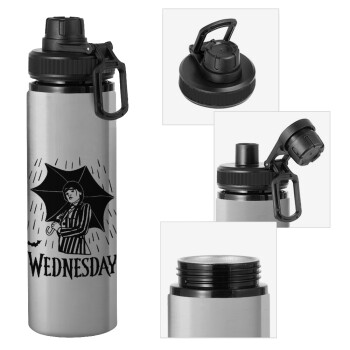 Wednesday Addams, Metallic water bottle with safety cap, 850ml aluminum